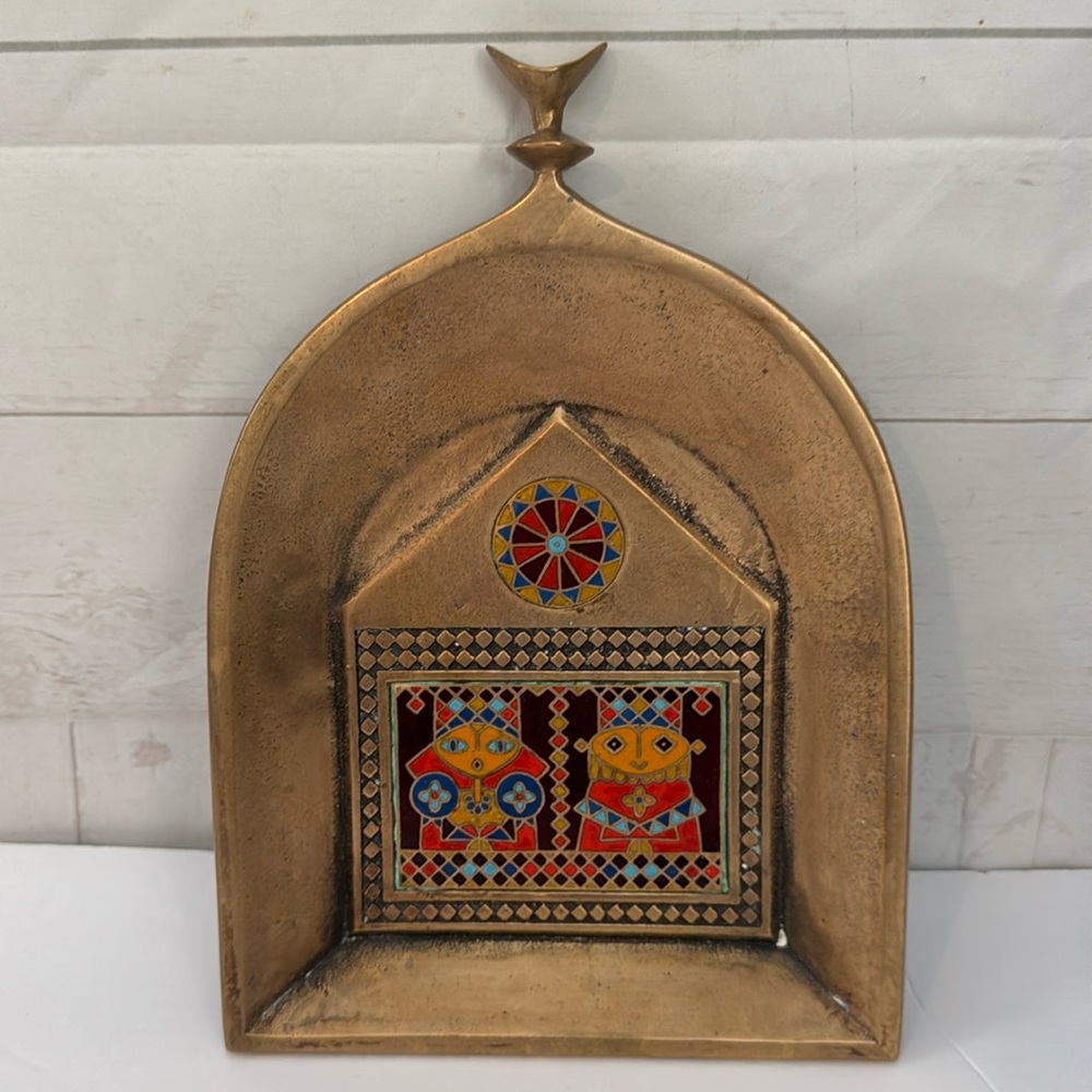 Vintage MCM Brass & Enamel Wall Plaque Elado Horvath Kinga